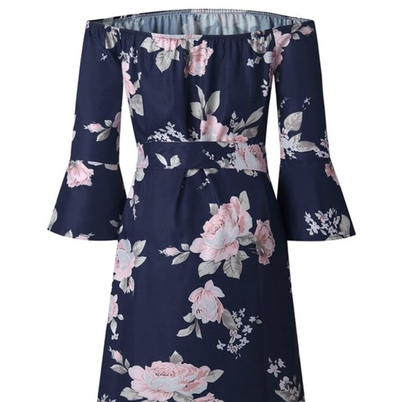 Blue Floral Dress with sash - Picture 4 of 4